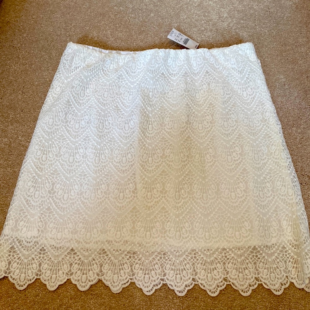 JCrew white mini lace skirt